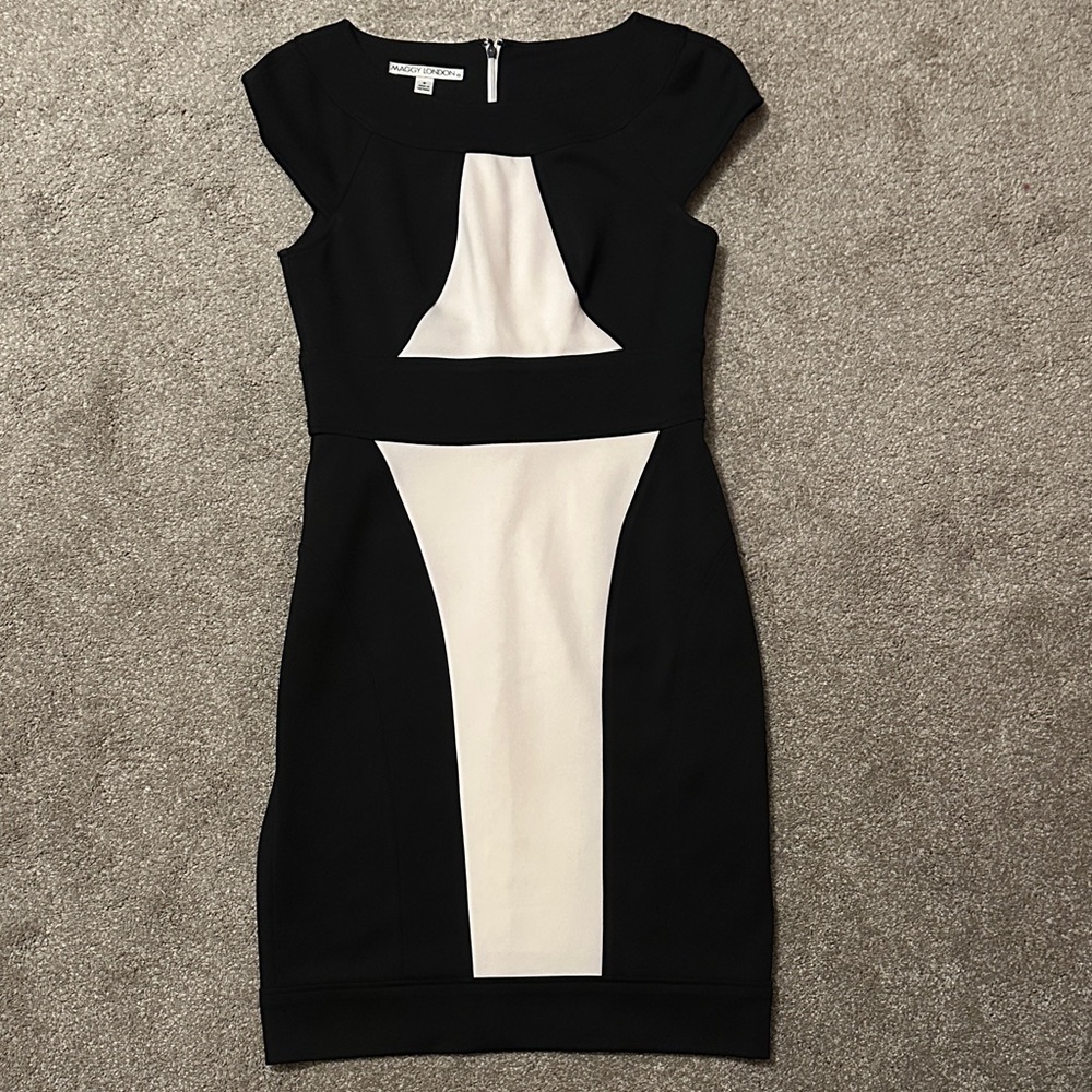 Maggy London Elegant Black and Cream Mini Dress
